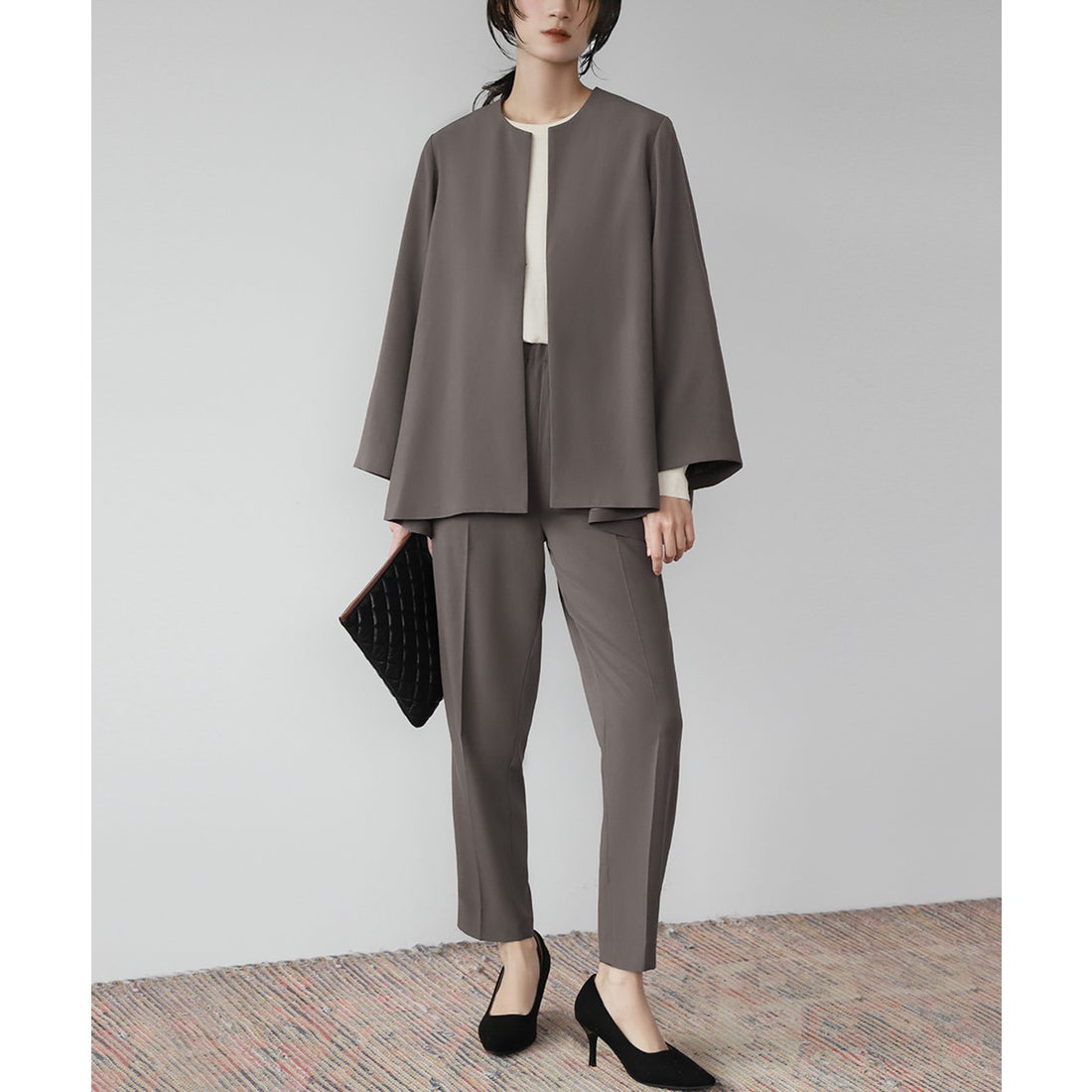 miel_cherin グレー フォーマルスーツ ノーカラーシャツ 150