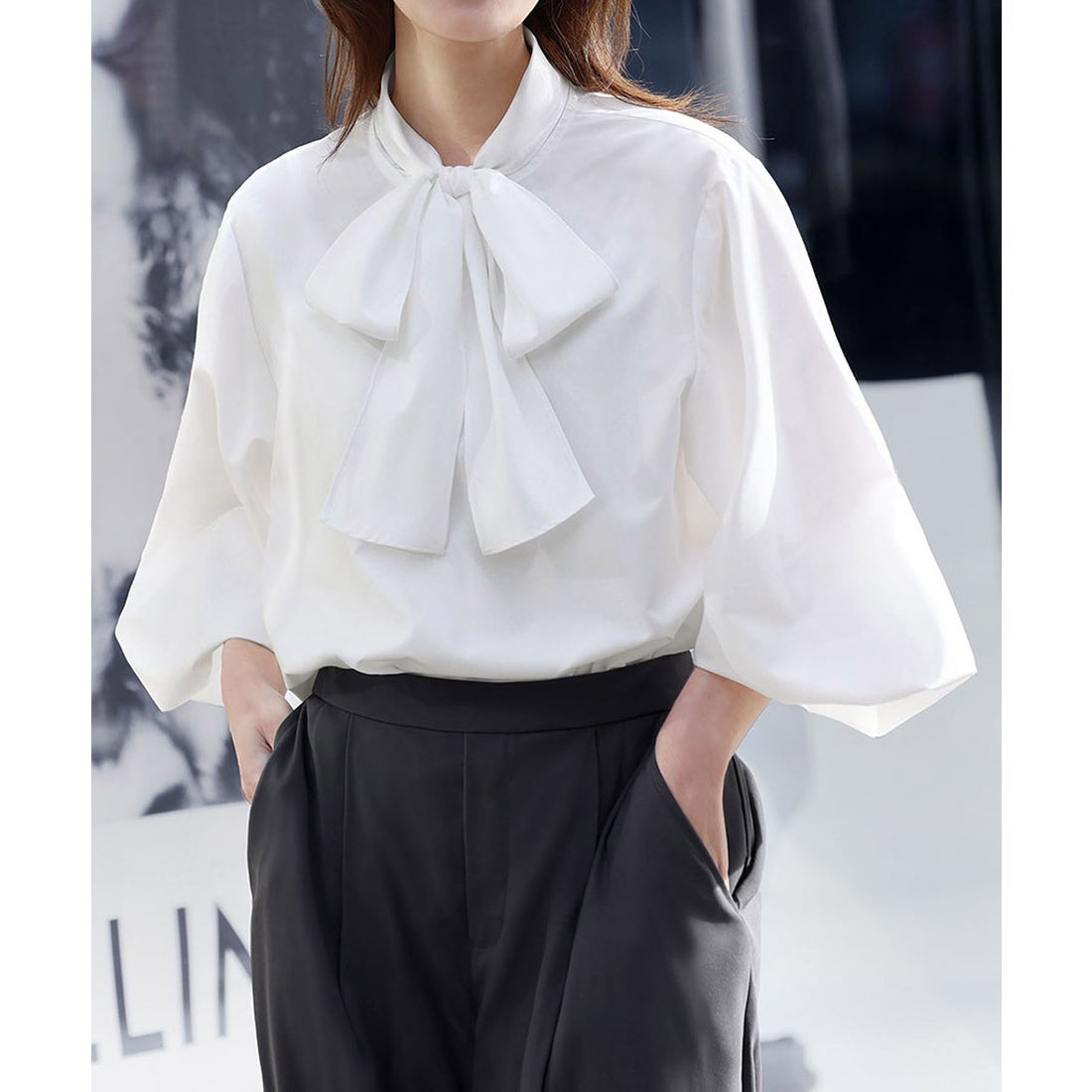 フロリア Flolia 《新色追加》ボウタイ ボリューム袖 ブラウス 長袖