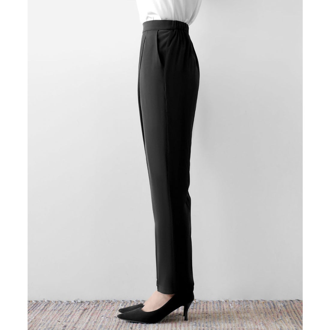 フロリア Flolia チェック柄ツイードノーカラージャケット テーパード