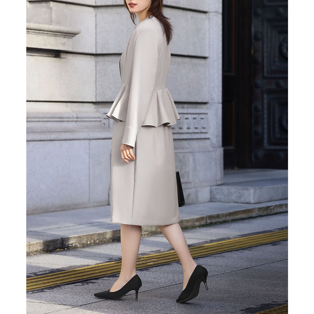 フロリア Flolia ノーカラーペプラムジャケット コクーンワンピース