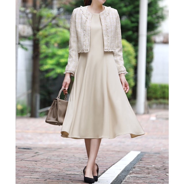 フロリア Flolia ツイードノーカラージャケット フレアワンピース