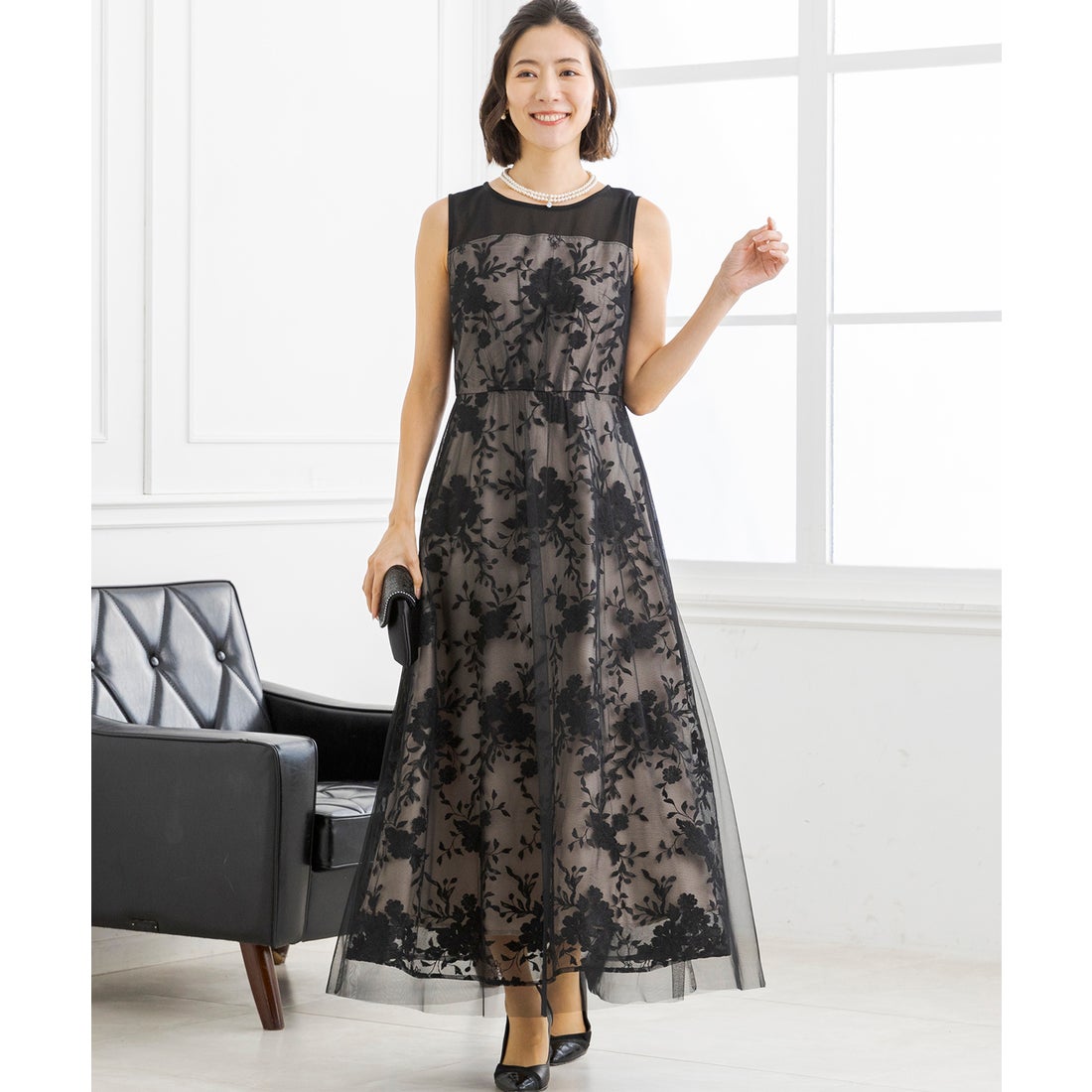 LIMI feu 24AW ウールサージ ドレープ ドレス 黒3 LIMI feu Spring