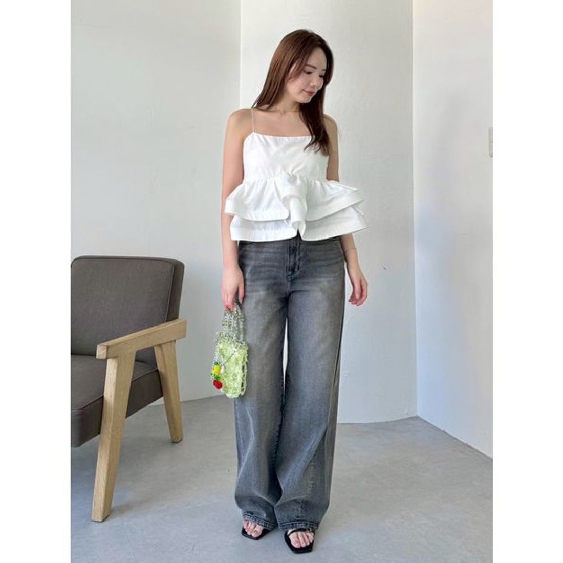 フレイ アイディー FRAY I.D ラッフルヘムデザインキャミソール （BLK