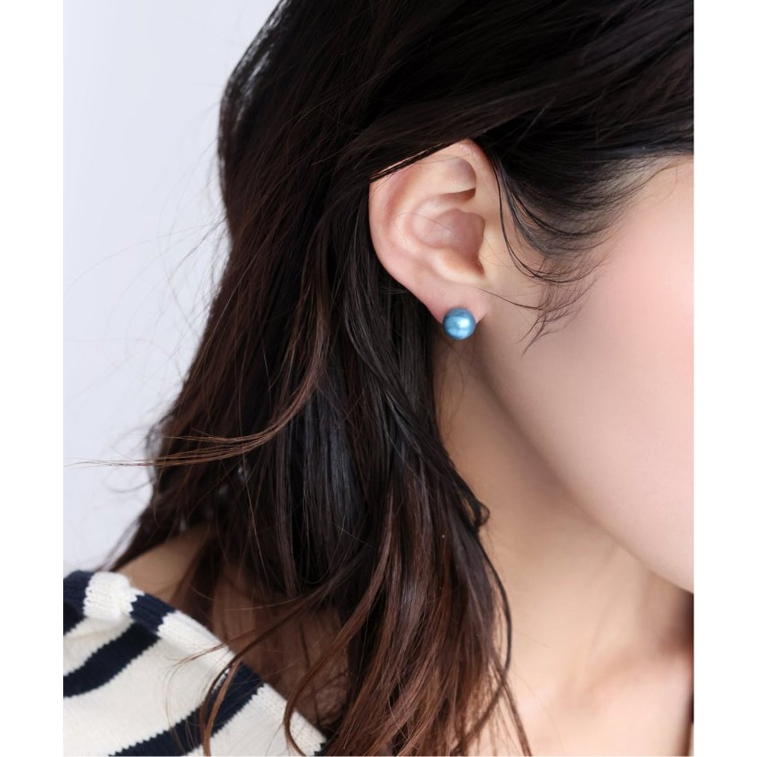 リラ Lilas インディゴパール8mm1粒ピアスK10（両耳） （ネイビー