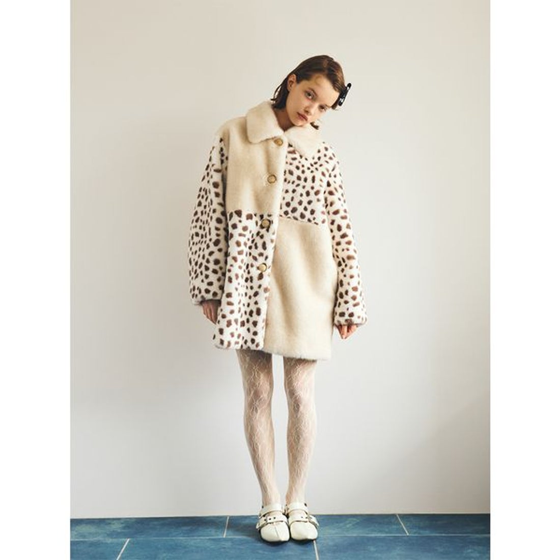 ファーファー FURFUR パッチワークエコファーミドルコート （GRY