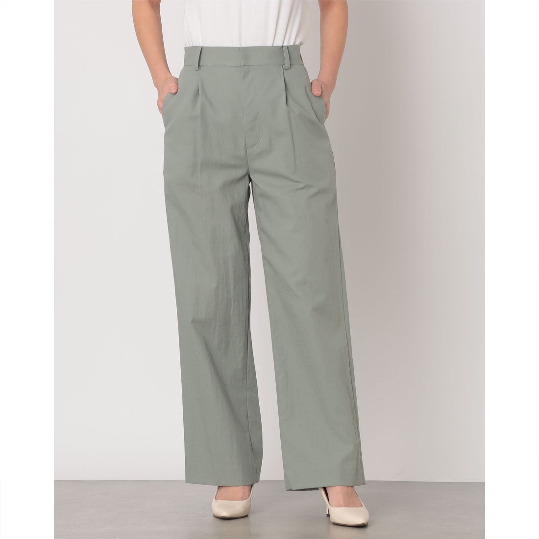 グレイッシュ Grayish ワンタックワイドパンツ （モスグリーン