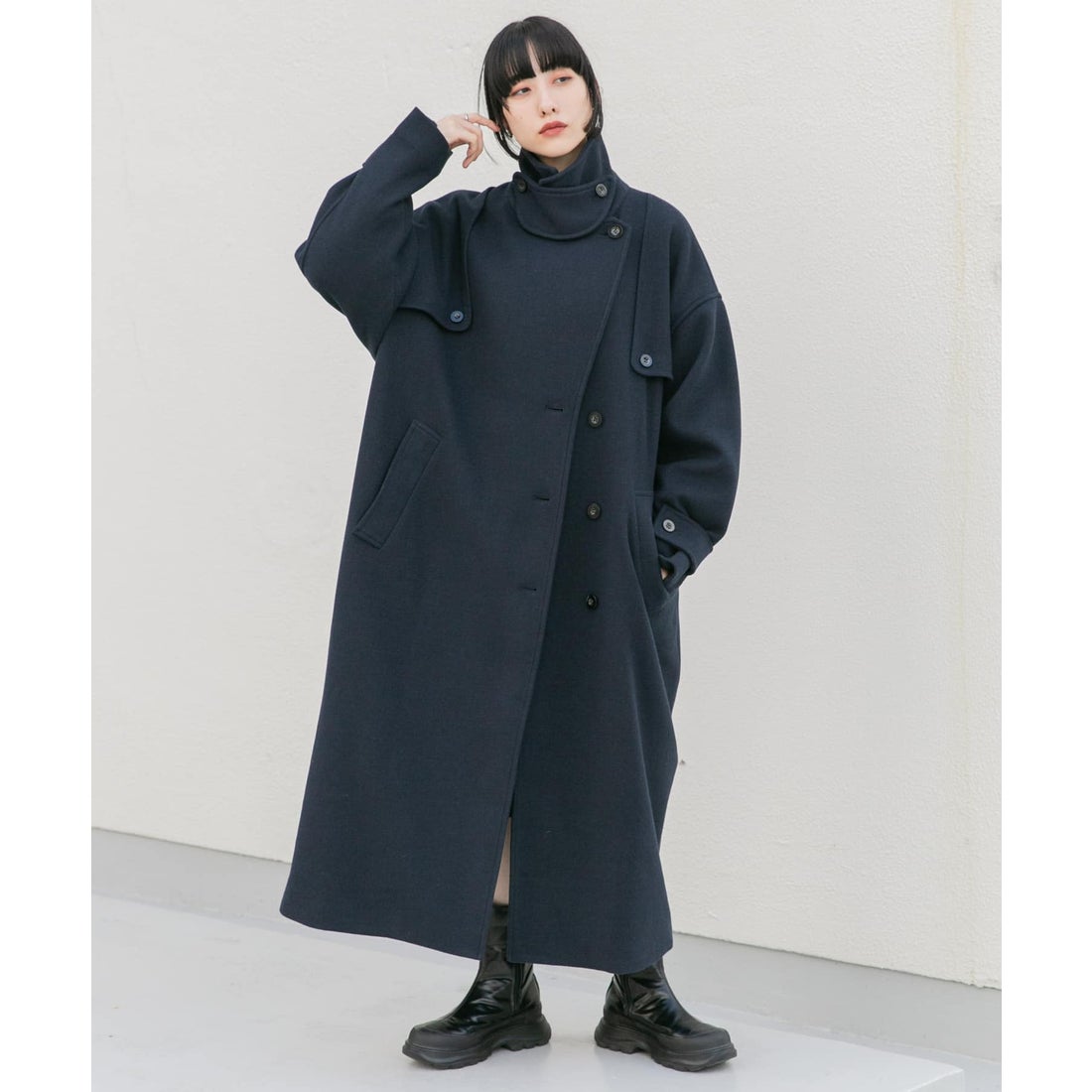 ケービーエフ KBF コクーンロングコート （NAVY） - ファッション通販