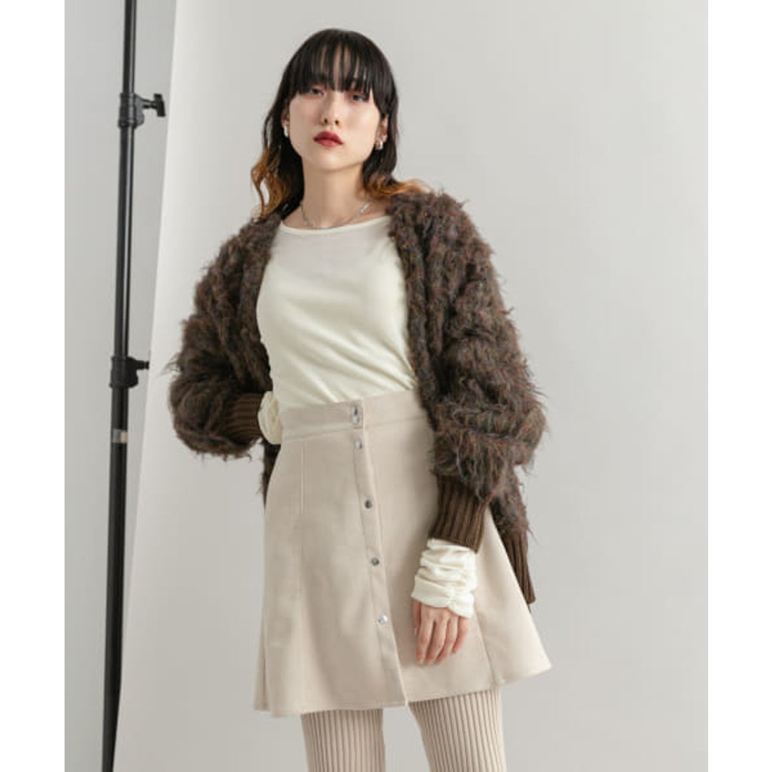 ケービーエフ KBF シアーベロアシャーリングスリーブトップス （NAVY