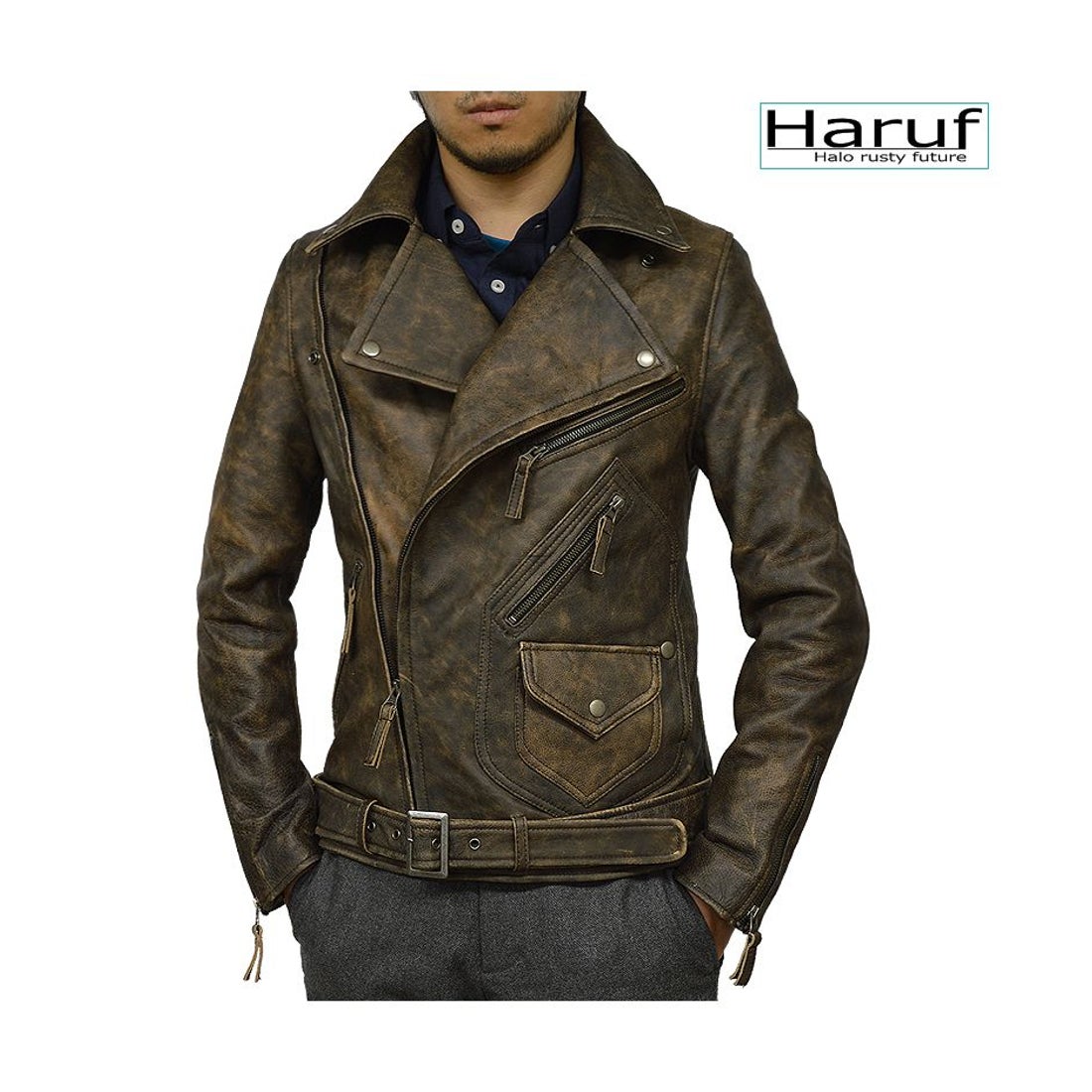 ハルフ Haruf 本革 レザージャケット ダブルライダースジャケット 革