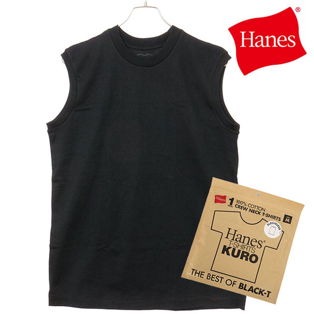 ヘインズ Hanes 1P T-SHIRTS KURO スリーブレスTシャツ BLACK [HM3