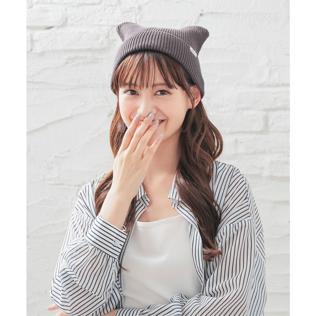 ハニーズ Honeys ネコ耳ニット帽 帽子 ニット帽 ネコ耳 リブ編み 綿混