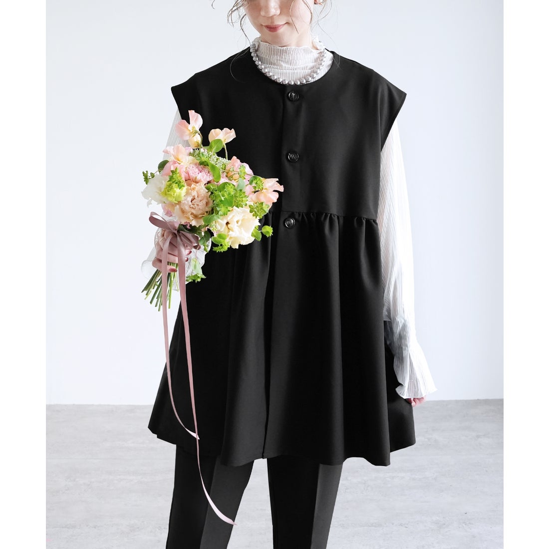 reca 【セットアップ可能】ペプラム切替ギャザーベスト（ブラック