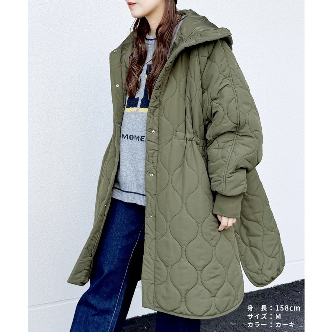 レカ reca キルティングドロストフードコート(y8127) （カーキ