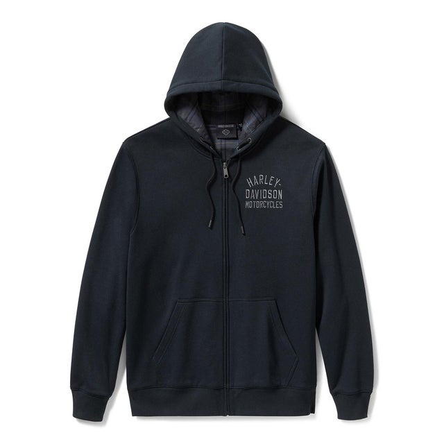 チェック柄裏地ジップパーカー （ハーレーブラック） -ハーレー