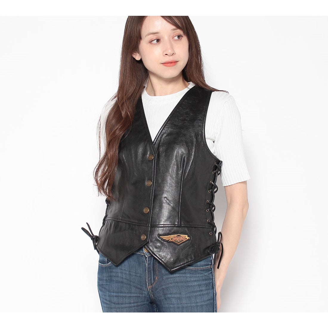 120周年記念サイドレースアップレザーベスト -ハーレーダビッドソン