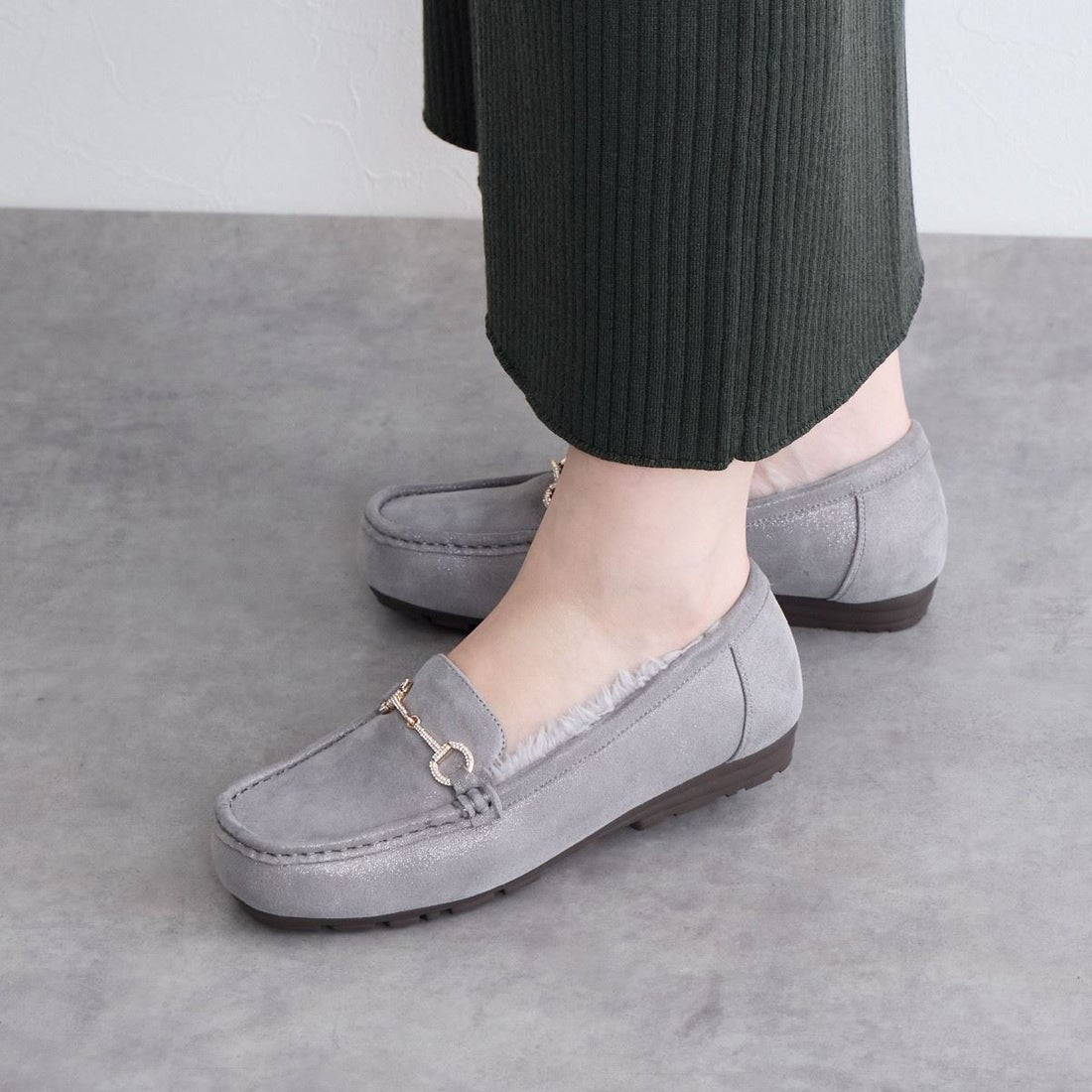 ヒミコ 卑弥呼 ビジュービットふわふわモカシン/641320 （グレー） -靴