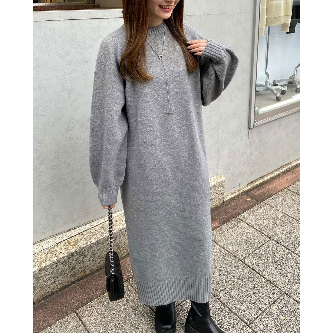 イング INGNI 5GモックN Backスリットニットワンピース （グレー