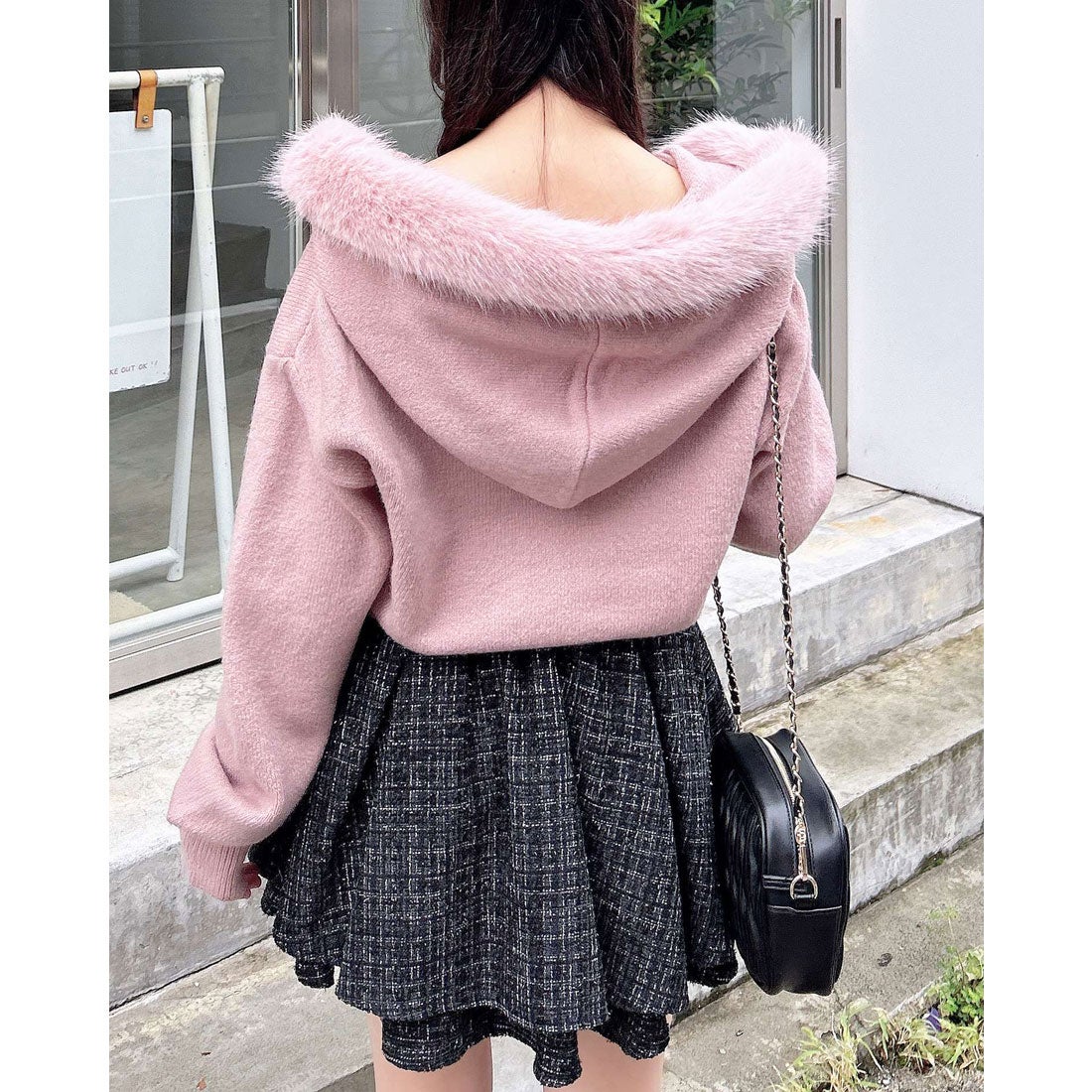 イング INGNI 7Gファー付ニットパーカー （ピンク） - ファッション