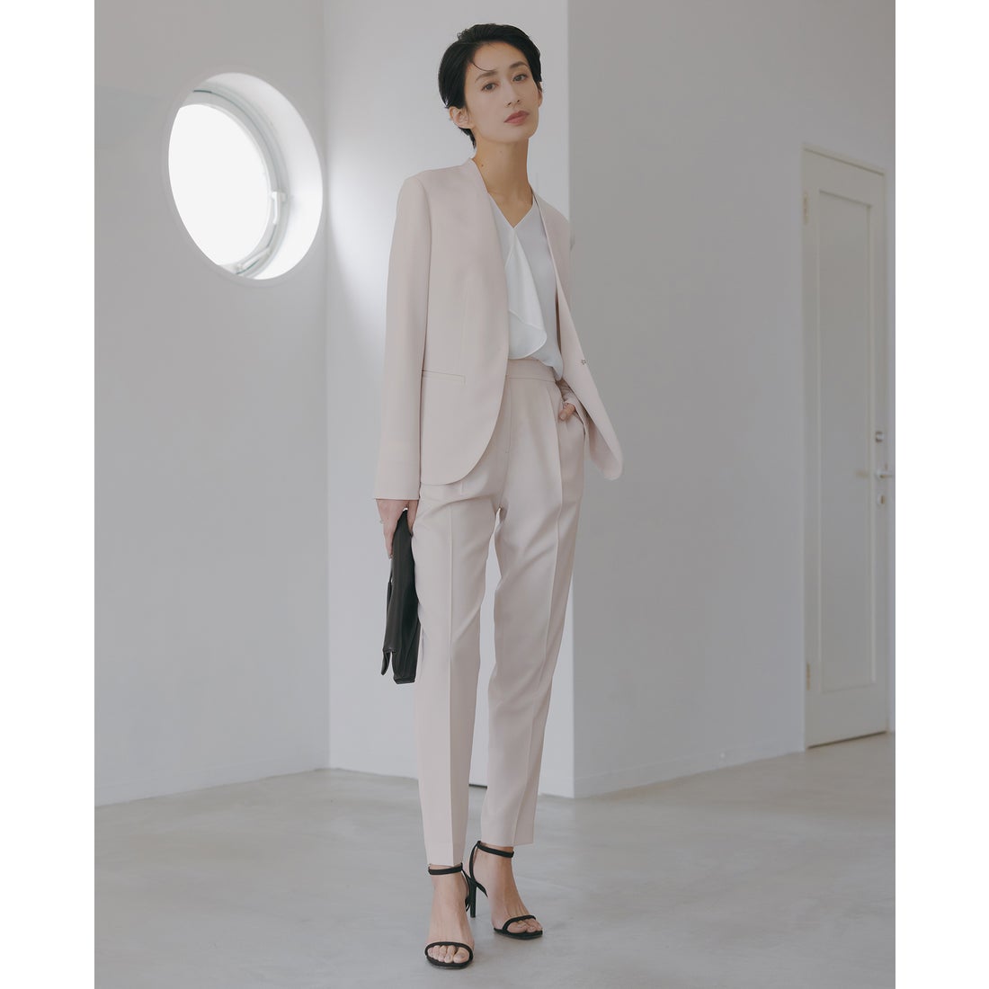 ICB 【新色登場・洗える】Fied ノーカラージャケット （ピンクベージュ