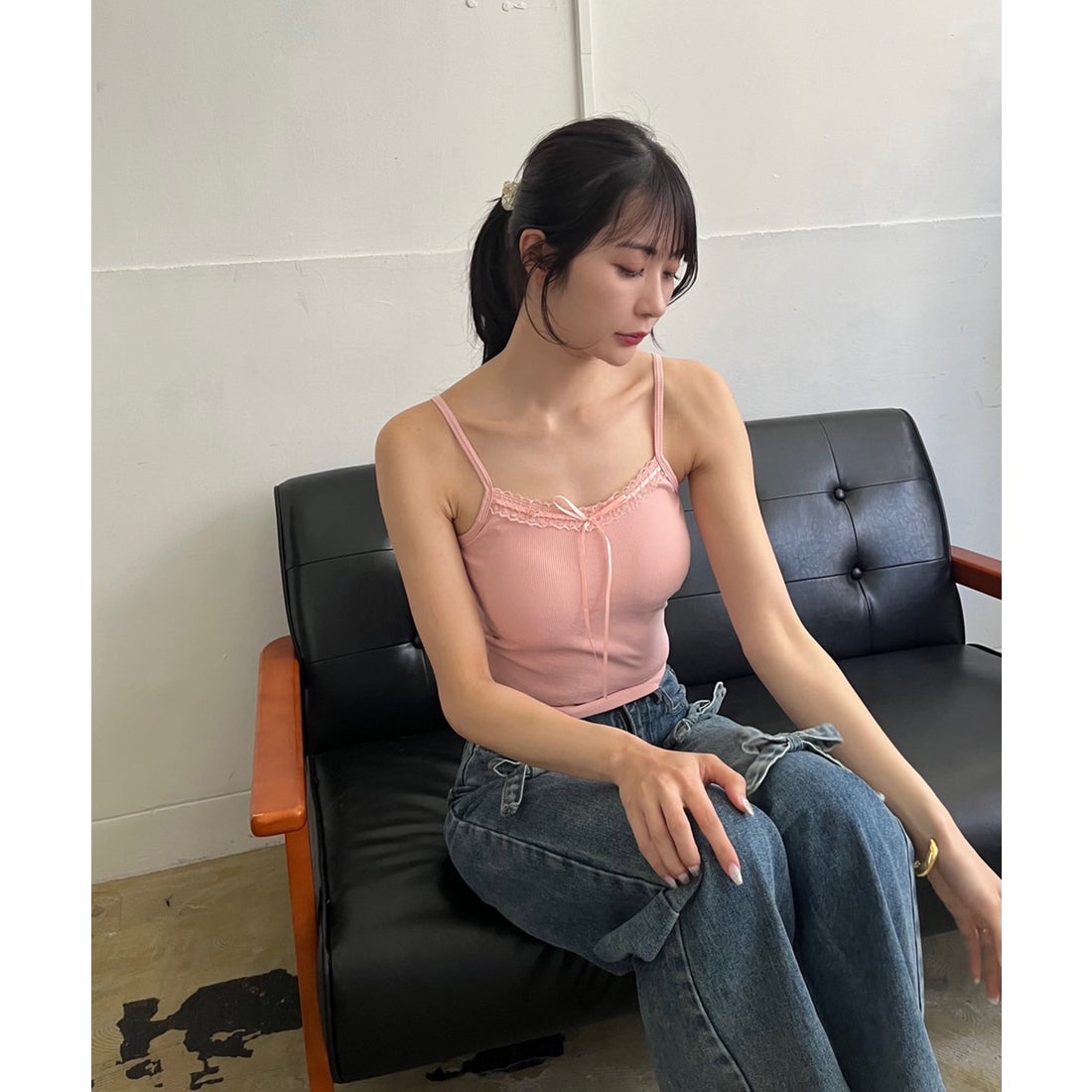 ジュエローブ Jewelobe レースリボンブラキャミソール （ピンク