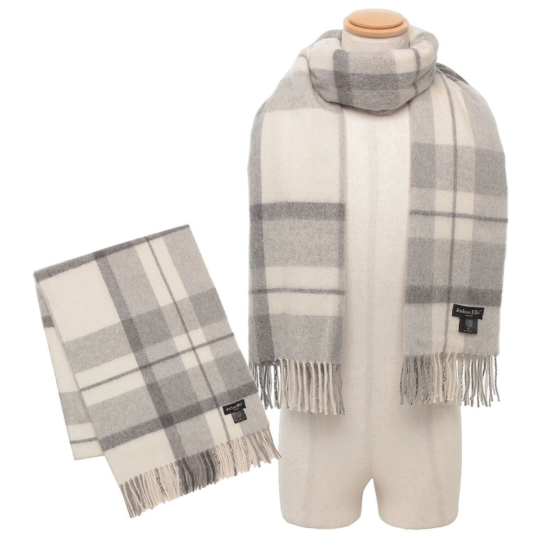 ジョシュアエリス Joshua Ellis マフラー クラシックチェック ホワイト