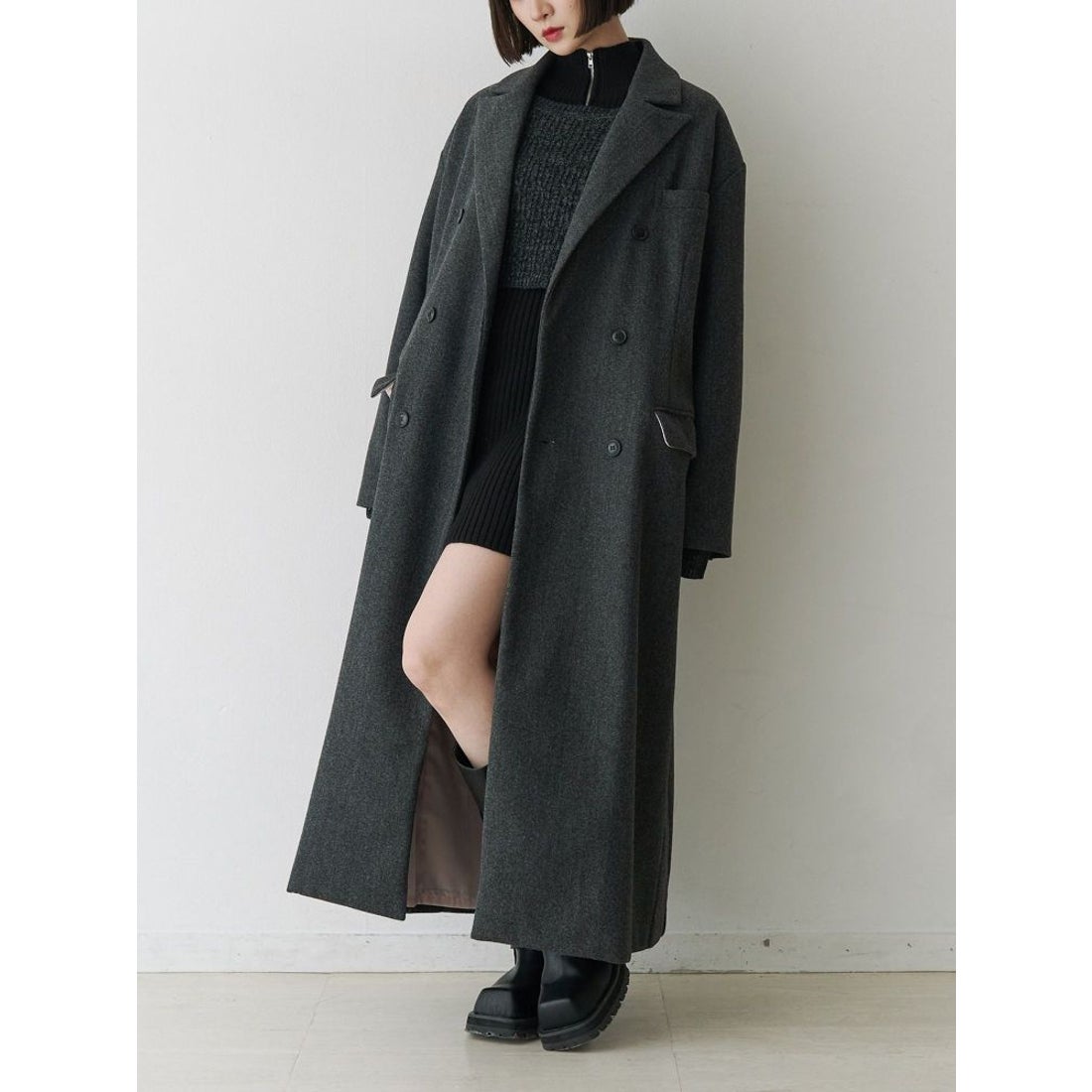 ジュエティ jouetie ダブルブレストロングコート （グレー） -靴