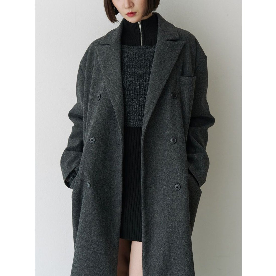 ジュエティ jouetie ダブルブレストロングコート （グレー） -靴