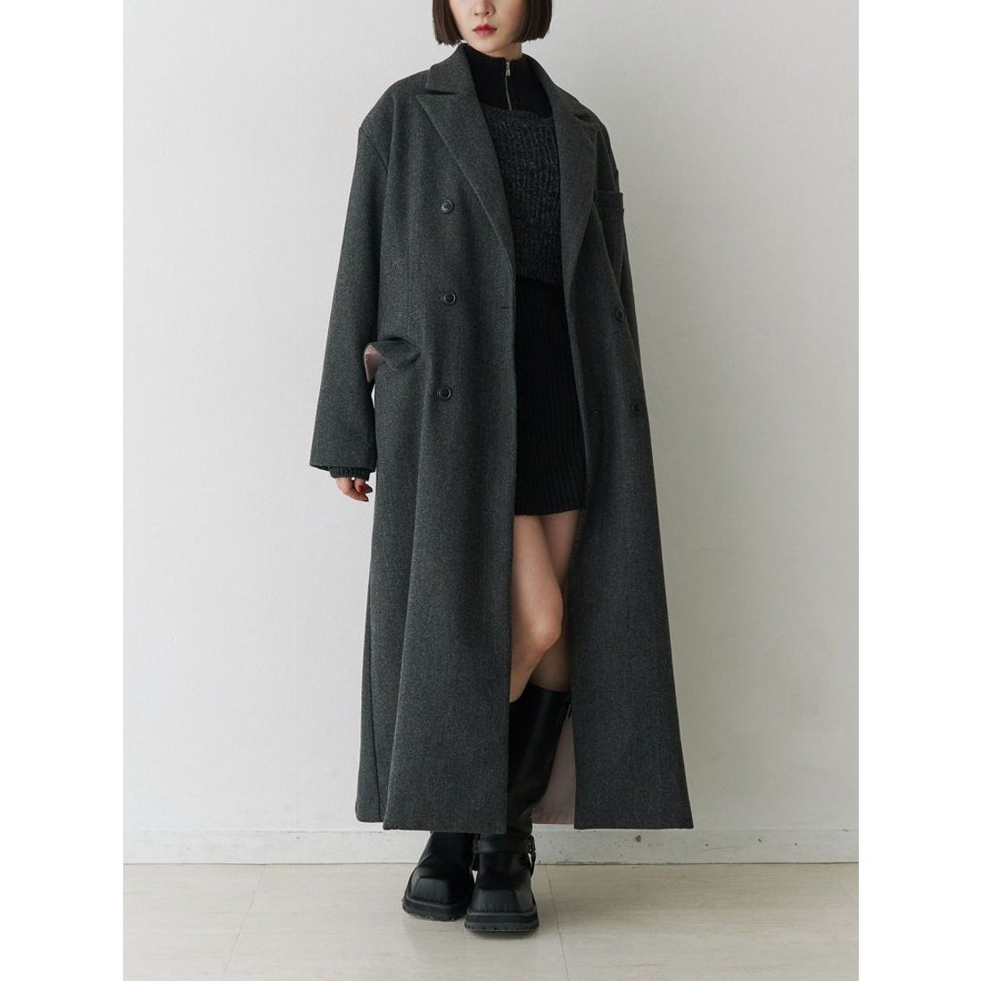 ジュエティ jouetie ダブルブレストロングコート （グレー） -靴