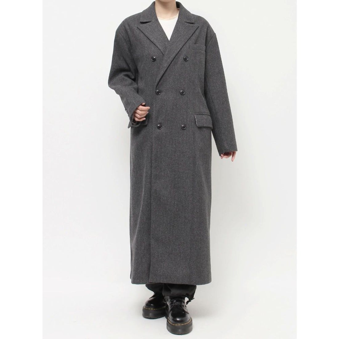 ジュエティ jouetie ダブルブレストロングコート （グレー） -靴