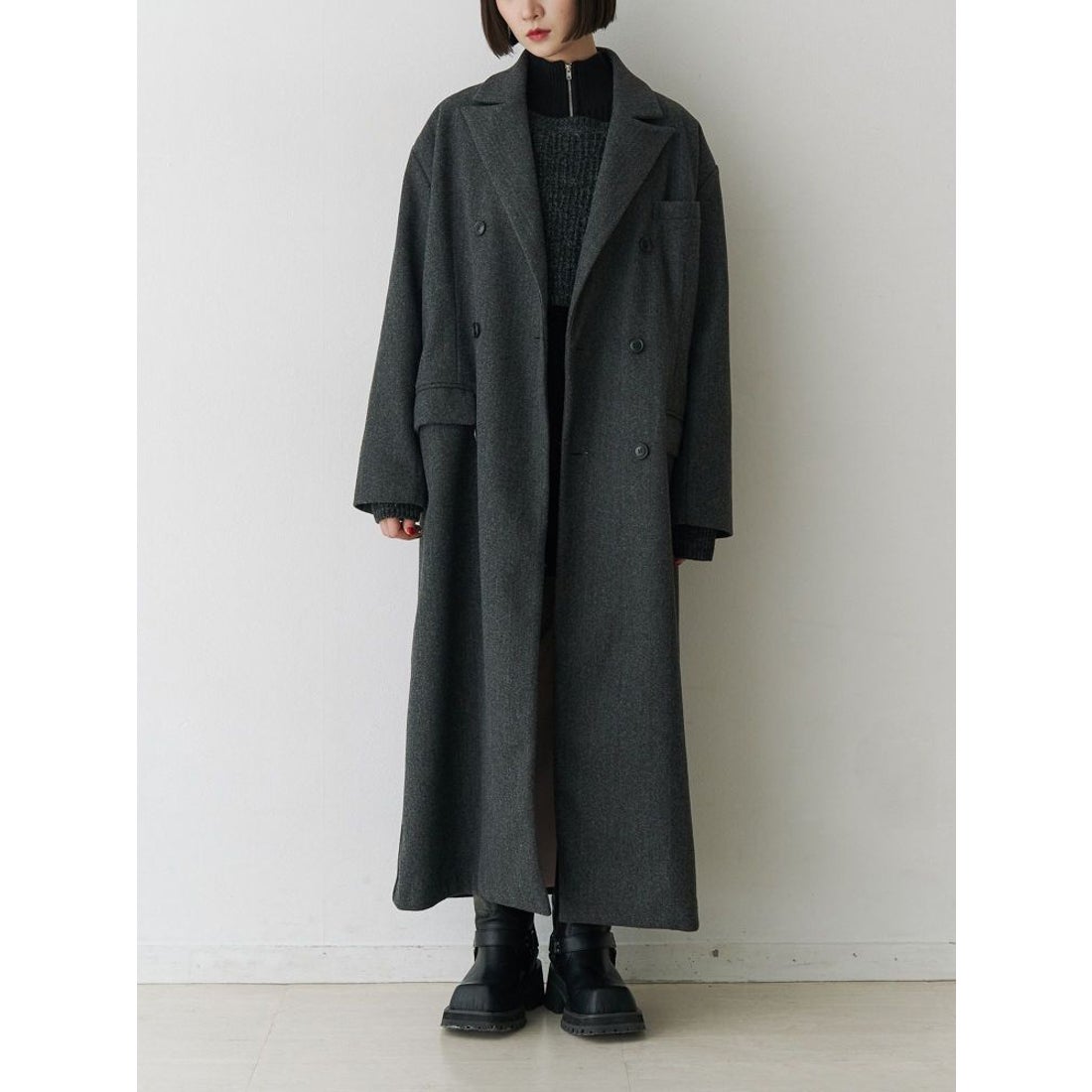 ジュエティ jouetie ダブルブレストロングコート （グレー） -靴