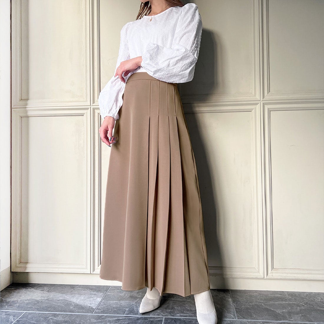 ジュノア JUNOAH ポイントプリーツロングスカート （ブラウン