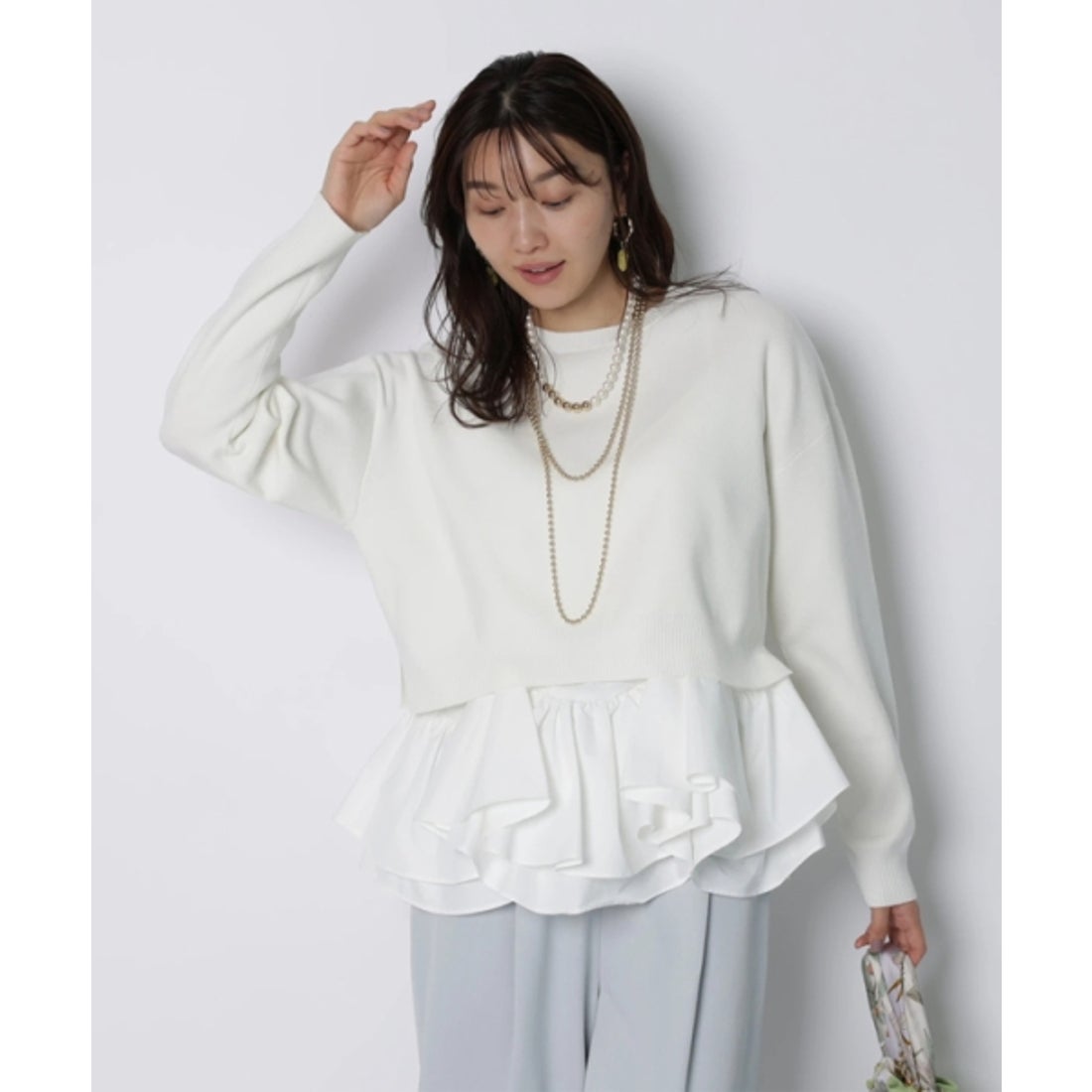 ジャスグリッティー JUSGLITTY フリルキャミレイヤードニット （白