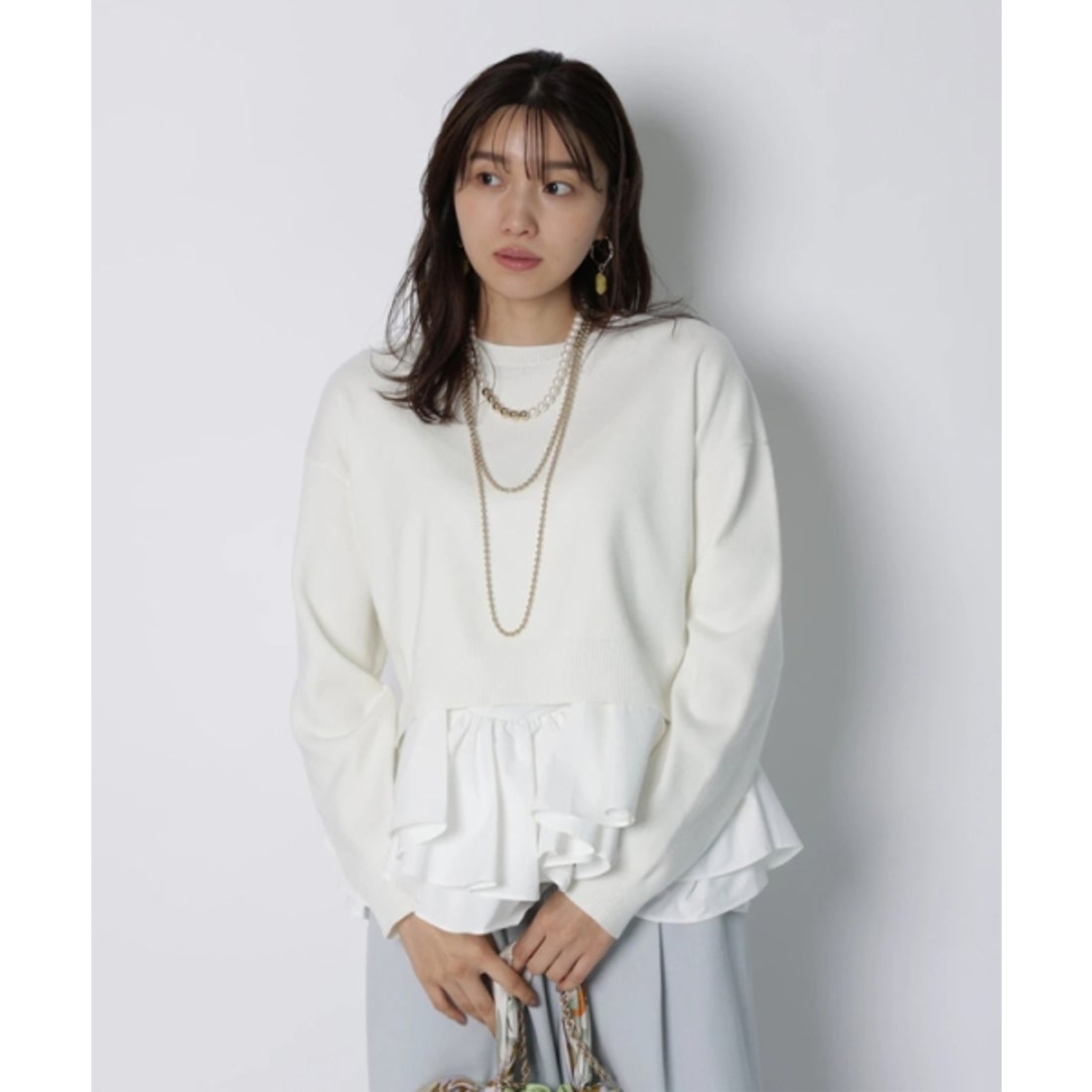 ジャスグリッティー JUSGLITTY フリルキャミレイヤードニット （白