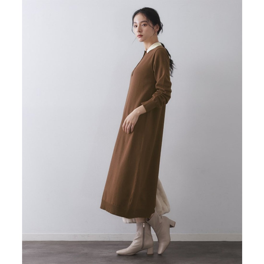 オペーク ドット クリップ OPAQUE.CLIP 配色ポロ衿ニットワンピース