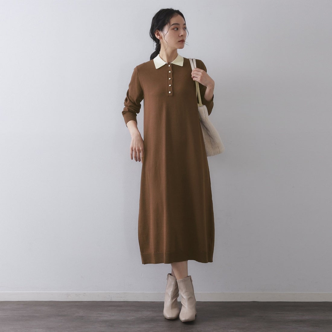 オペーク ドット クリップ OPAQUE.CLIP 配色ポロ衿ニットワンピース