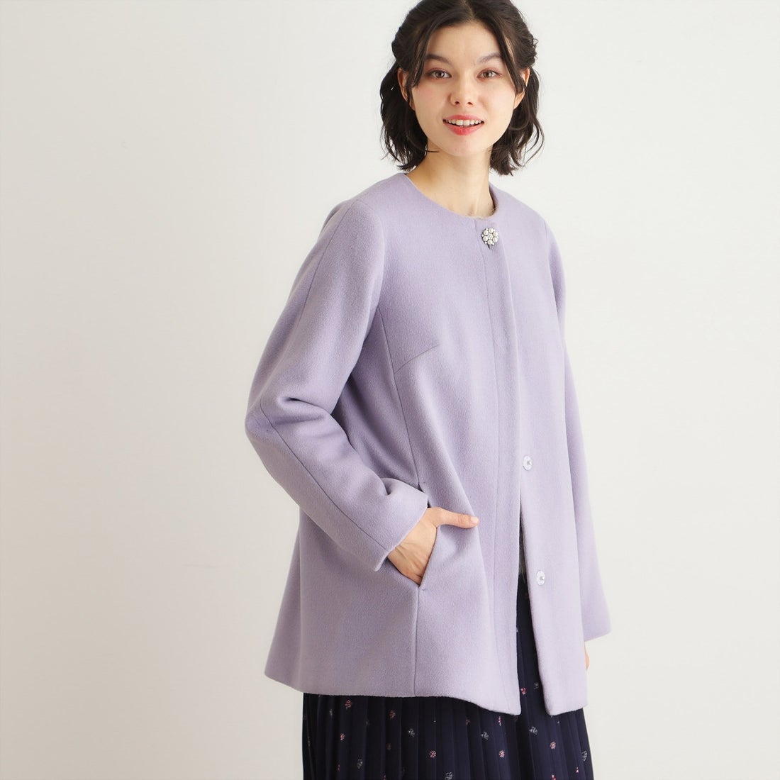 ローラ アシュレイ LAURA ASHLEY 【ウール混／ビジューボタン】ミドル