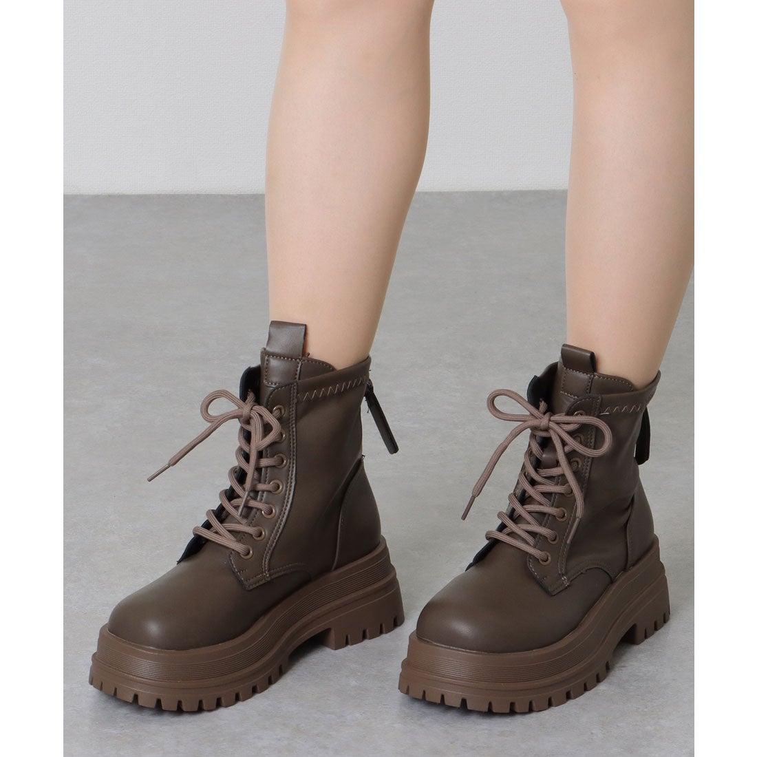 レースレディース Lace Ladies レザー調 ラウンドトゥ レースアップ