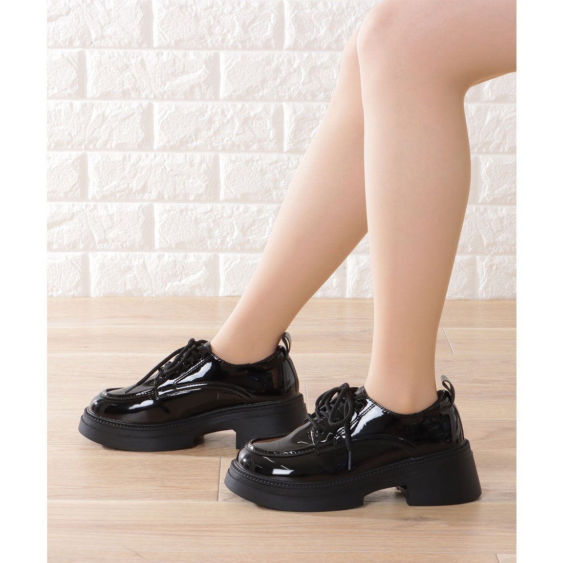 レースレディース Lace Ladies レザー調 レースアップ 厚底 シューズ