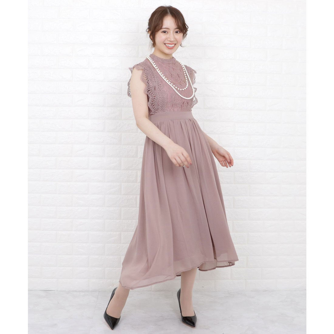 レースレディース Lace Ladies フリルノースリーブロングパーティ