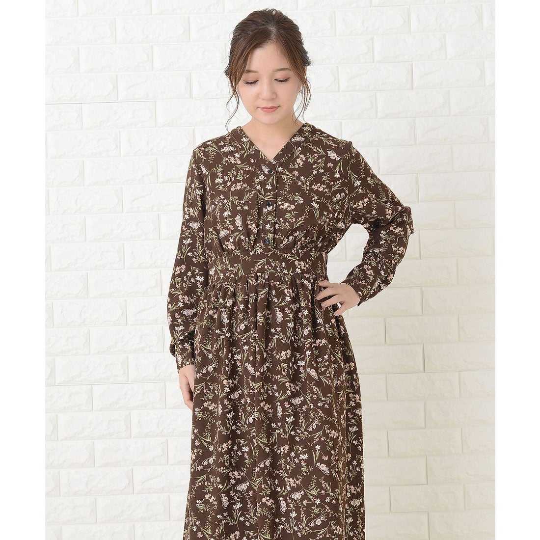 レースレディース Lace Ladies 花柄フレア 長袖 Vネック ロング