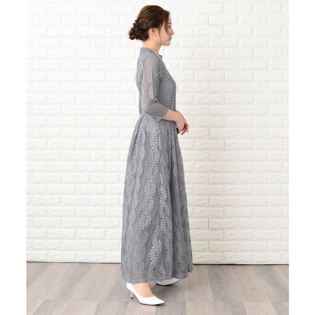 レースレディース Lace Ladies ハイネック七分袖総レースフォーマル