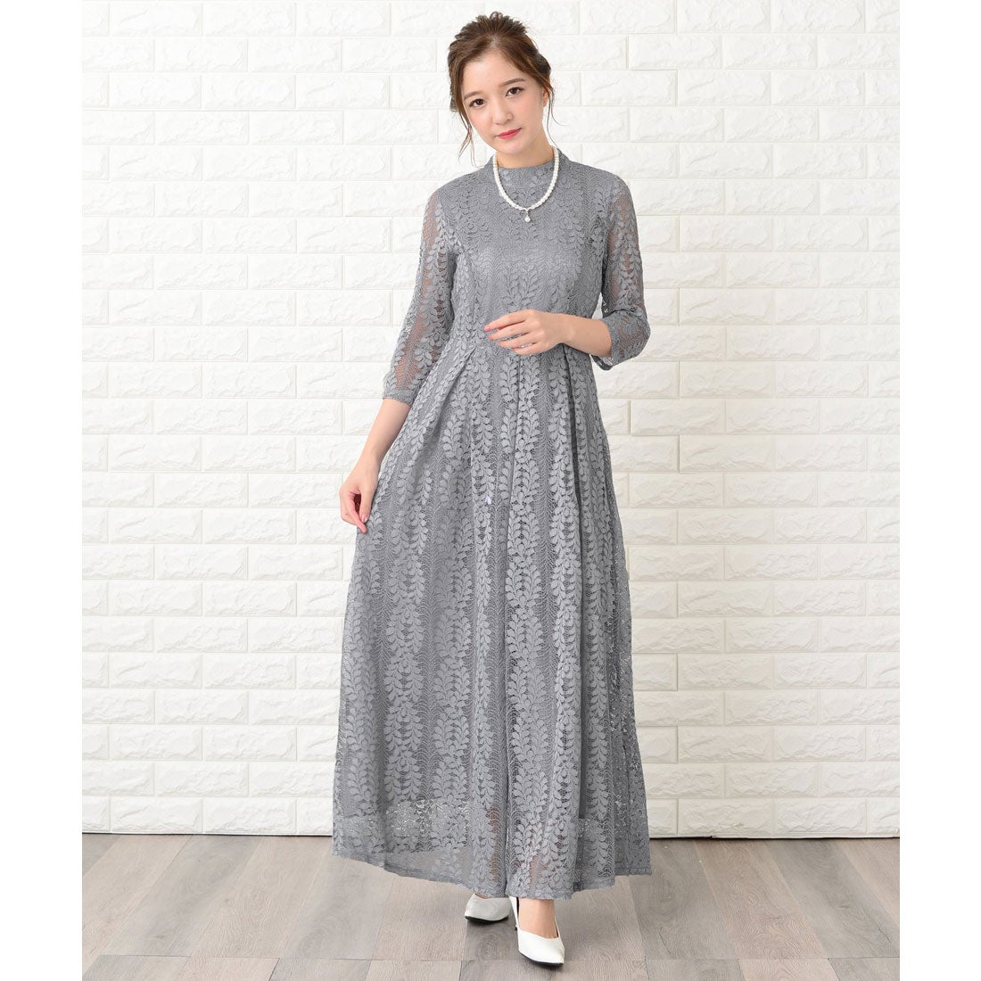 レースレディース Lace Ladies ハイネック七分袖総レースフォーマル