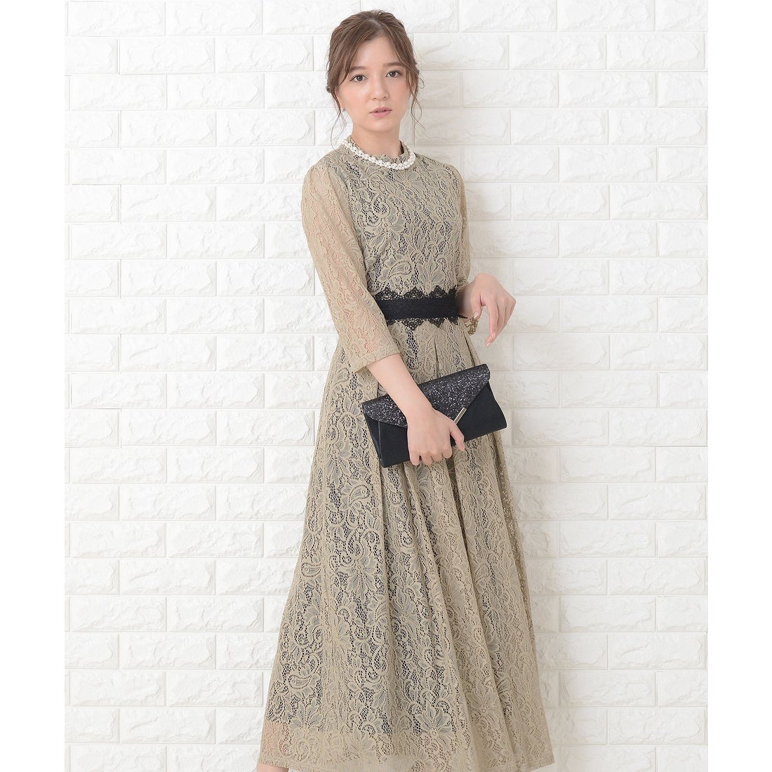 レースレディース Lace Ladies 花柄総レースロング丈フレアワンピース