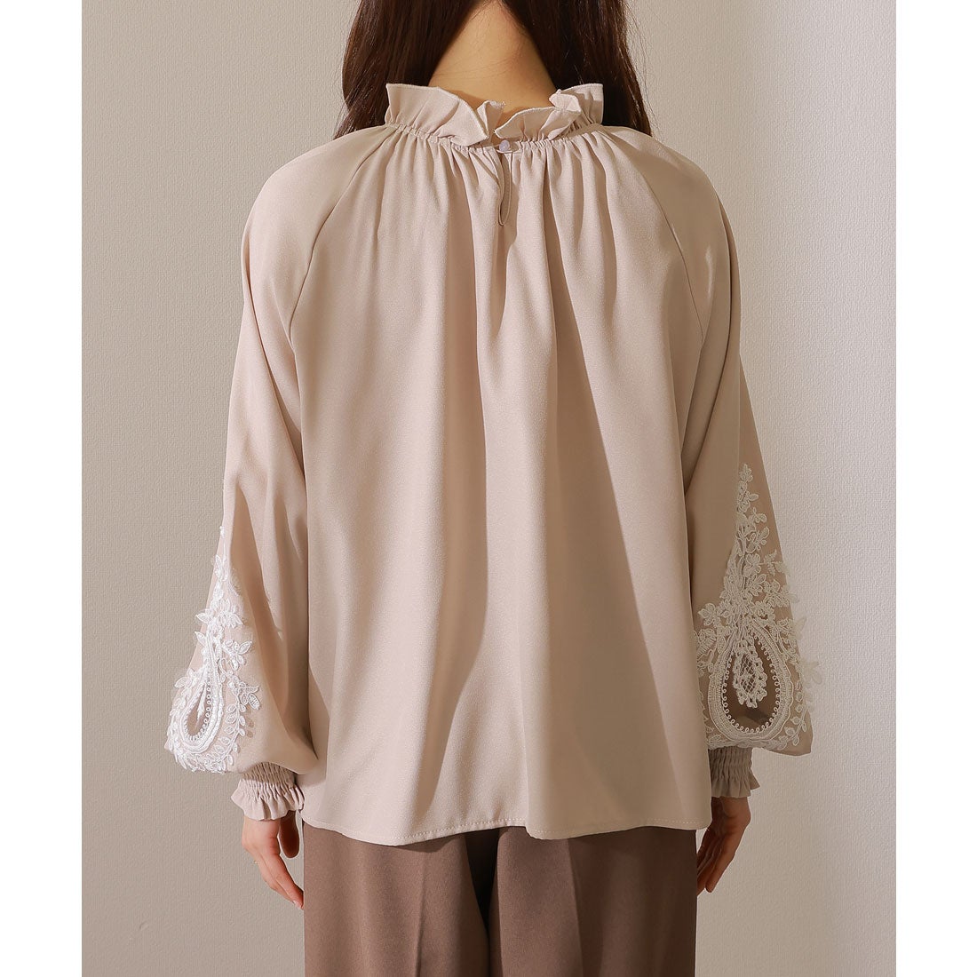 レースレディース Lace Ladies 袖レース スタンドカラー 長袖 ギャザー