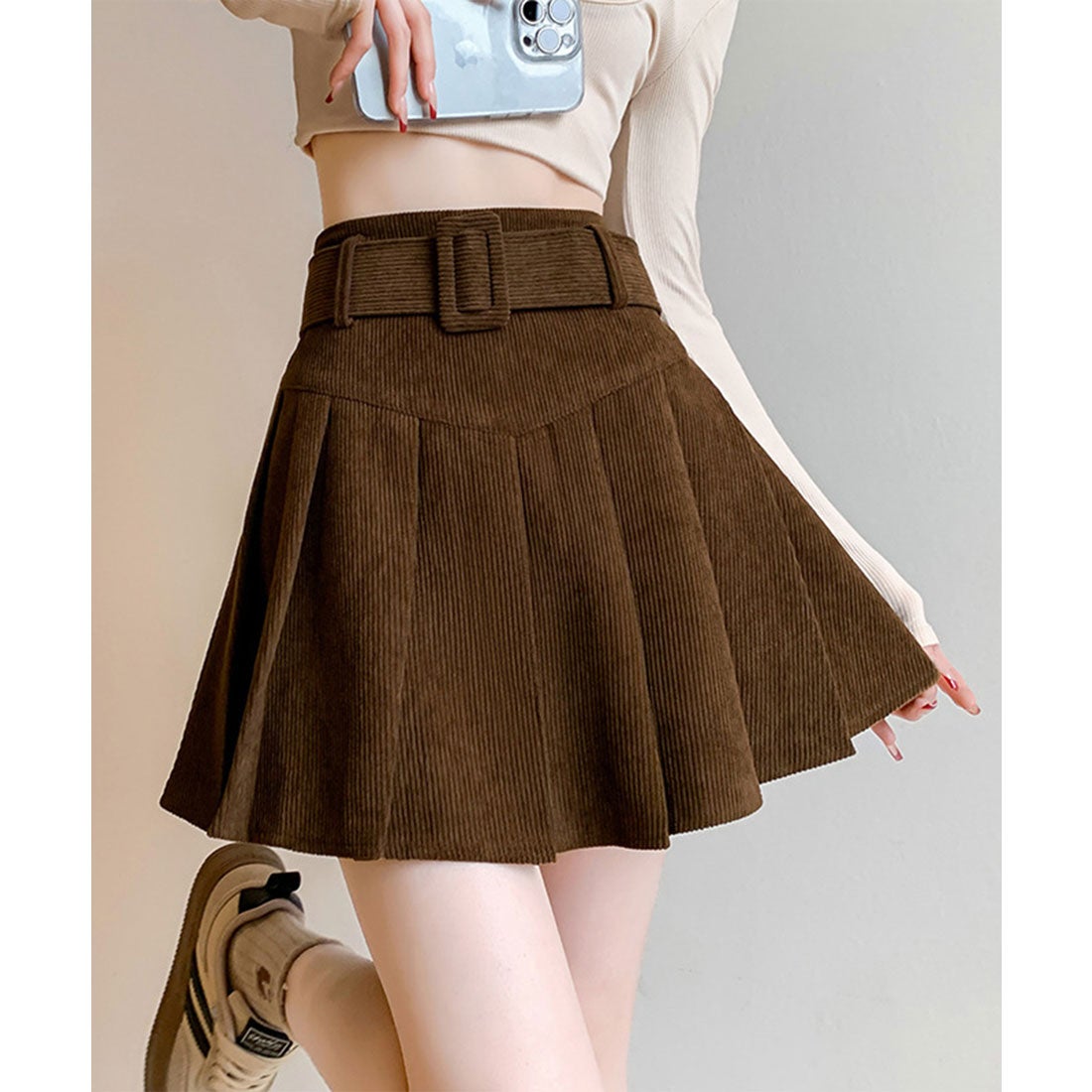 レースレディース Lace Ladies ハイウエスト ベルト付き プリーツ ミニ