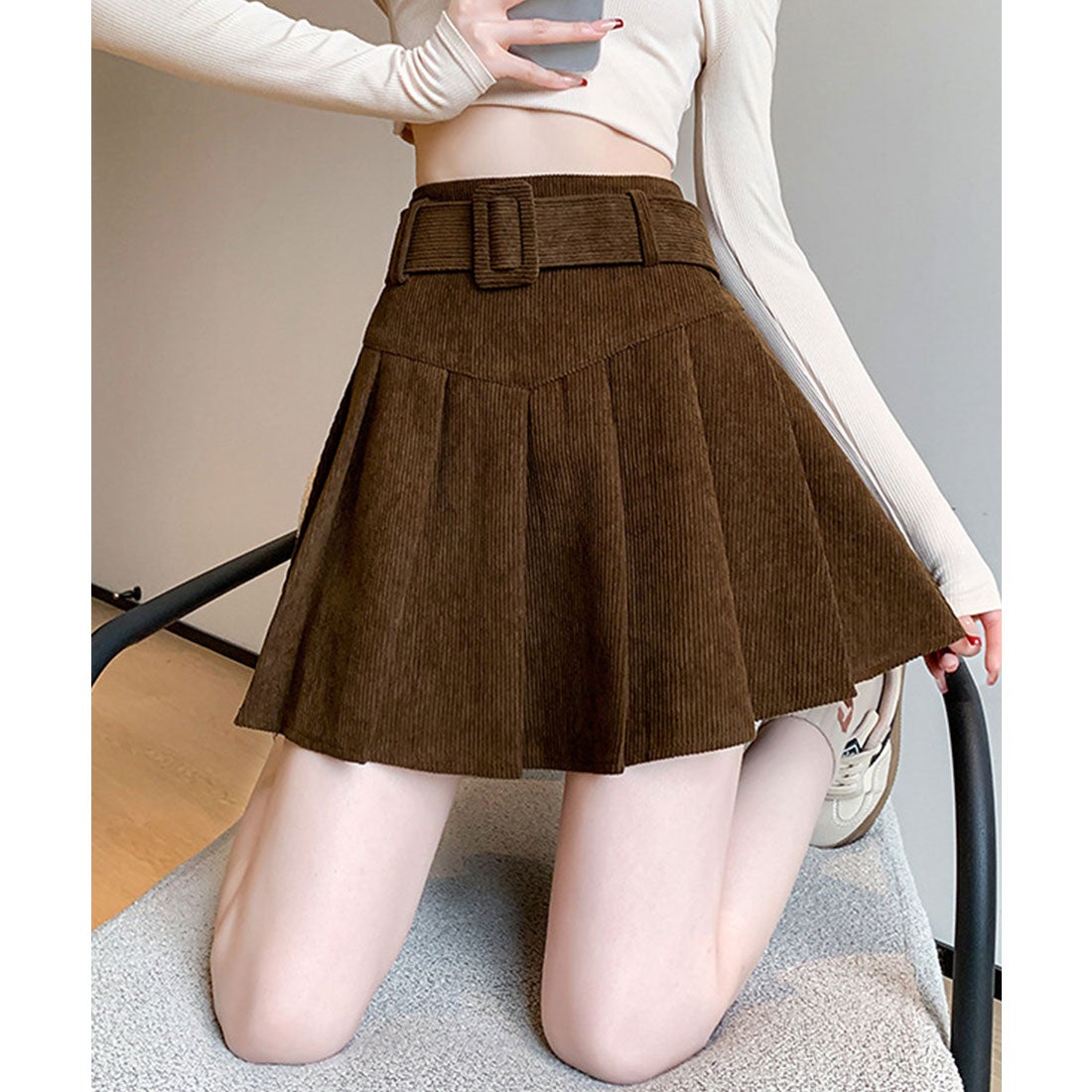 レースレディース Lace Ladies ハイウエスト ベルト付き プリーツ ミニ