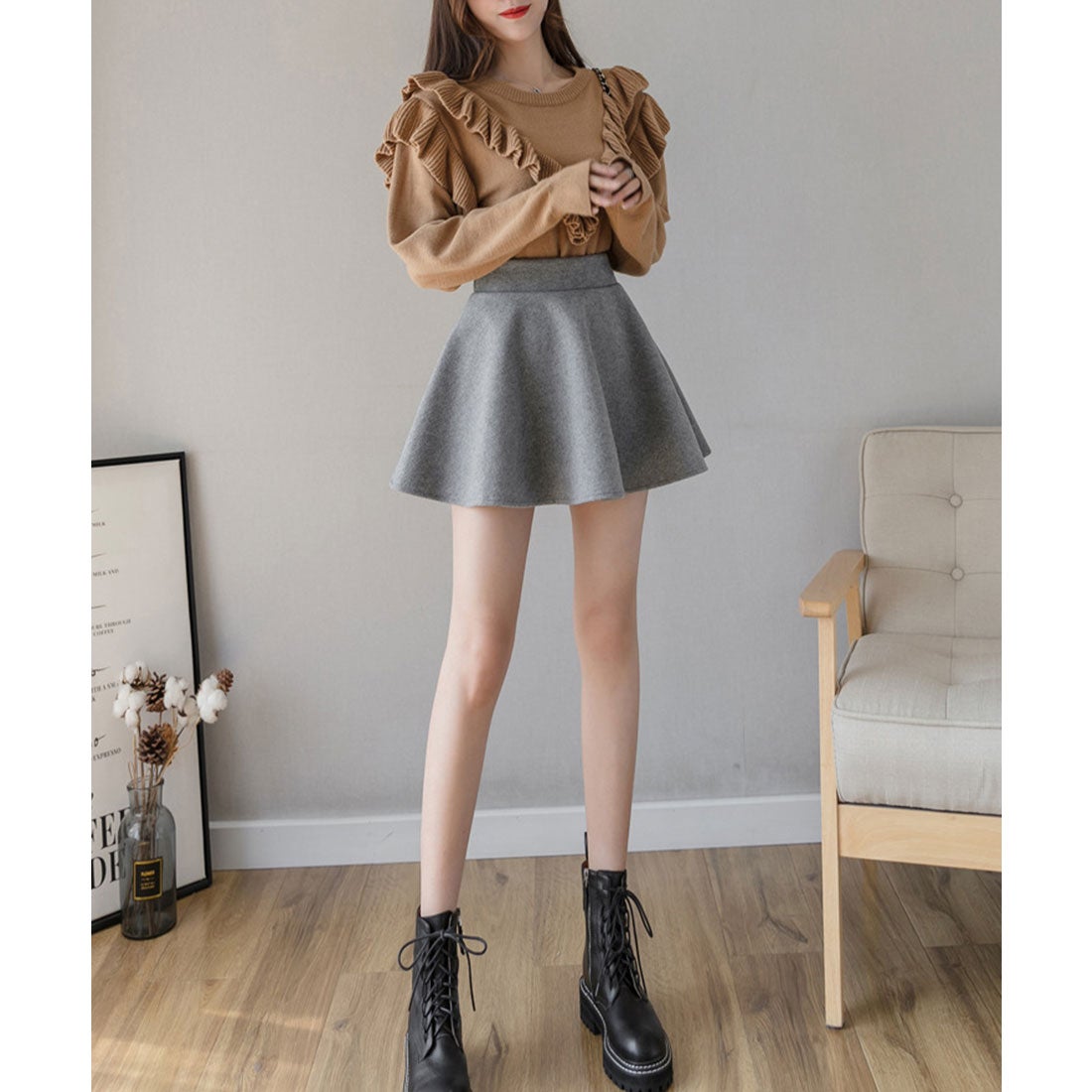 レースレディース Lace Ladies ソリッドカラー ハイウエスト フレア