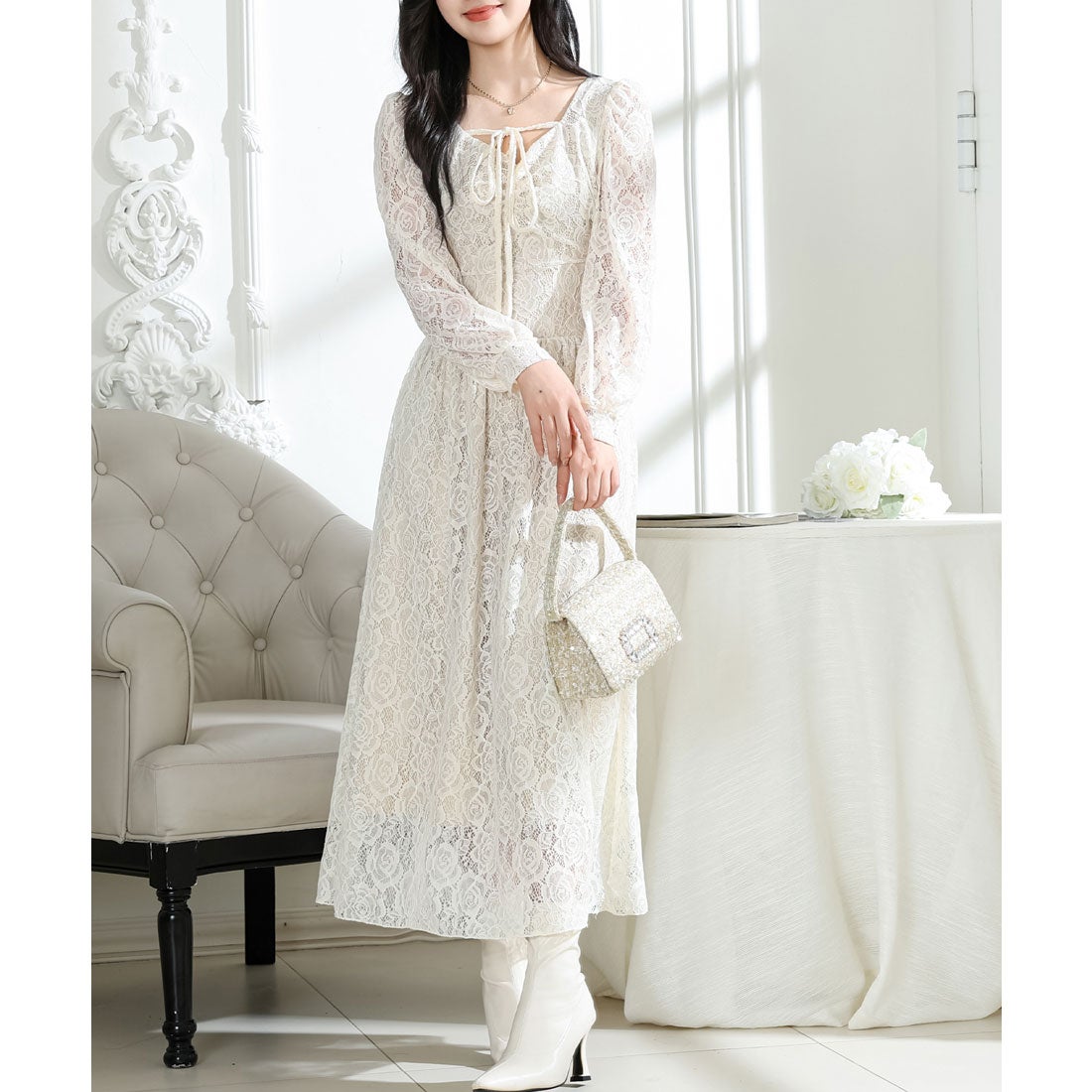 レースレディース Lace Ladies 総レース ウエスト 切り替え タック