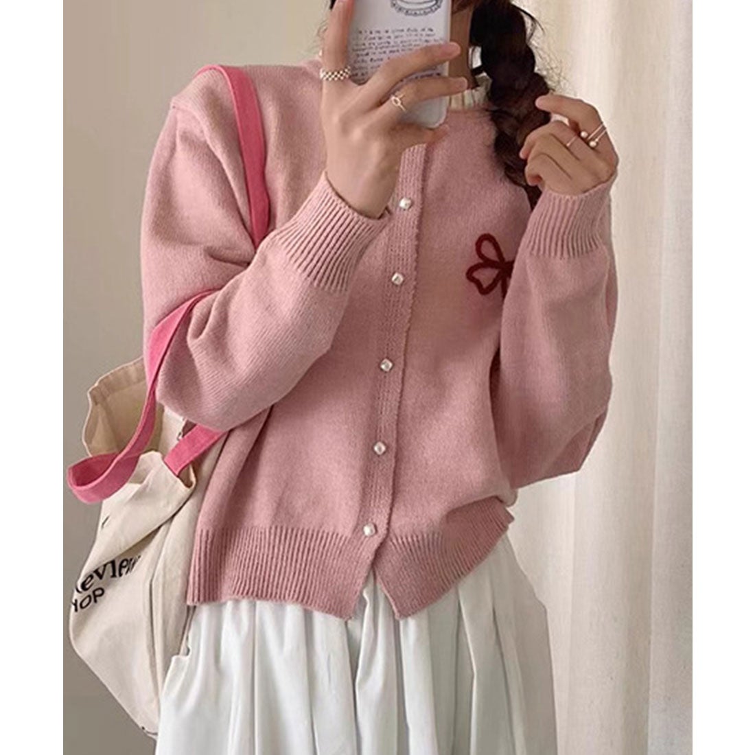 レースレディース Lace Ladies リボン 刺繍 フリルネック ニット