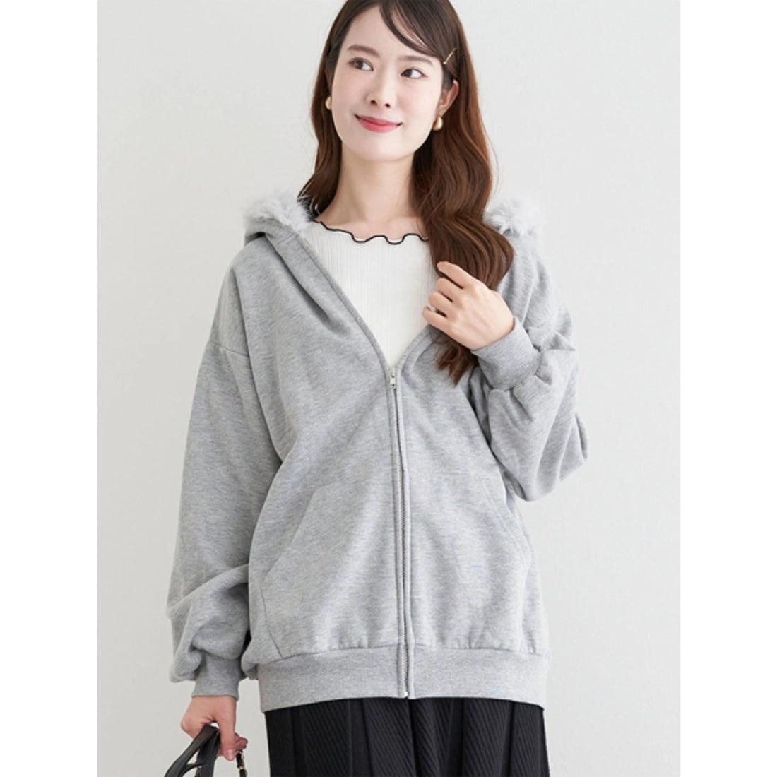 ルディックパーク Ludic Park フードファーチュニック丈ジップパーカー